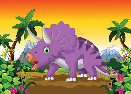 恐龙三环形漫画捕食者生物蜥蜴时间灭绝爬虫荒野怪物插图卡通片图片