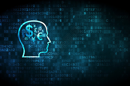 教育概念头与数字背景上的金融符号技术学习训练思考监视器货币教学知识伙伴数据图片