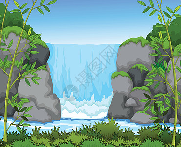 瀑布景观背景竹子野生动物洪水场景爬坡植物公园石头插图风景图片