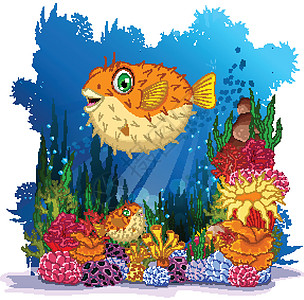 鱼拍摄具有海洋生物背景的有趣的花生鱼卡通片海马海洋收藏打印鲨鱼海蜇宠物贴纸热带插画