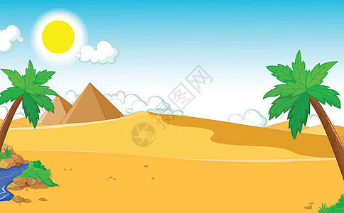 具有沙漠景观背景的树卡通美景风景插图太阳季节爬坡道悬崖天空旅行假期全景背景图片