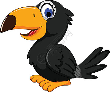 乌鸦可爱的黑鸟漫画插画