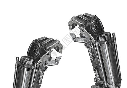 由废金属隔离物制成的机器人雕塑之手螺栓创造力工程手势机械创新技术手指焊接物品图片