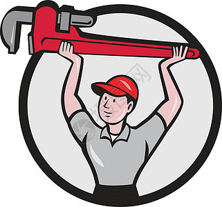水管工起重活动扳手圆卡通男性修理工插图扳手艺术品活动零售商帽子卡通片男人图片