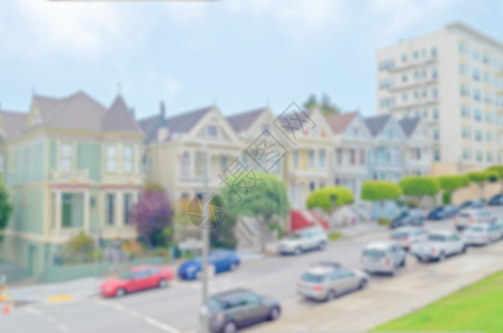San Fran的阿拉莫广场绘画女郎的背景住宅公寓小屋房屋建筑学街道风格房子入口建筑图片