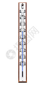白色背景的木制汞温度计图片