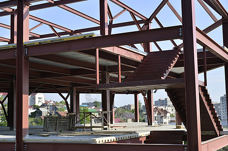 屋顶结构 建筑维修机器工作工程框架材料建设者建造水泥安全图片