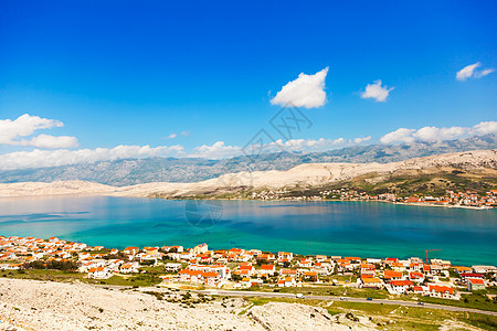 克罗地亚帕格的亚得里亚海滨海岸蓝色海湾旅行港口假期酒店支撑石头旅游图片