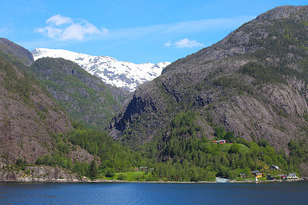 Fjord和山山天空水平国家森林山脉峡湾蓝色公园晴天图片