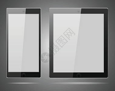 逼真的矢量平板电脑和手机模板监视器电子产品展示触摸屏互联网商业技术反射水平盒子背景图片