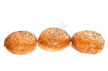 三包汉堡包 白底带芝麻种子面包午餐营养牛肉糕点垃圾晚餐芝士美食饮食图片