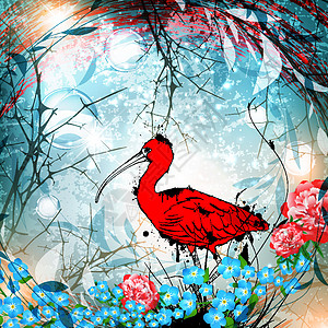 幻想性自然摘要背景 背景羽毛动物情调热带想像力玩具荒野牡丹蓝色红色图片