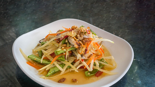 泰国食木瓜沙拉文化餐厅食物烹饪蔬菜海鲜午餐盘子螃蟹水果图片