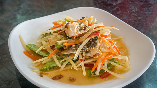 泰国食木瓜沙拉文化灵魂美食食物盘子午餐蔬菜海鲜烹饪餐厅图片