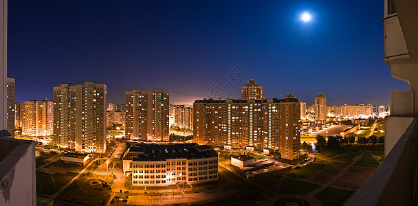 莫斯科夜幕全景辉光天空中心高楼月亮摩天大楼天际汽车旅行蓝色图片