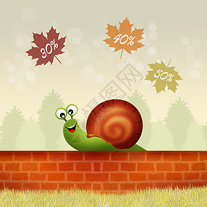 季节性销售蜗牛插图零售动物标签卡通片营销树叶购物商业图片