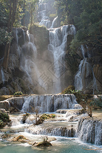 老挝瀑布风景旅行白内障假期景点旅游瀑布全景图片