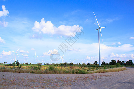 风力涡轮机活力刀刃多云螺旋桨金属蓝色白色环境涡轮天空图片