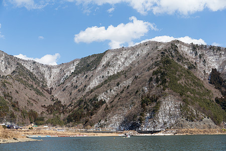 Motosu湖公吨观光天鹅旅行斋子本栖蓝色风景反射假期图片