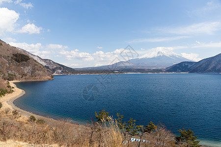 穆苏湖公吨神社寺庙旅行红色蓝色天空地标神道季节图片