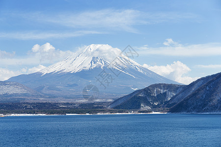 Fujisan湖和fujisan湖蓝色旅行天空波纹太阳森林公吨反射海浪地标图片