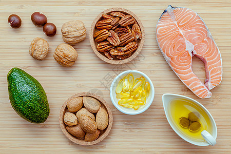 选择食物来源的欧米茄3和非饱和脂肪小吃食品美食养分营养烹饪脂肪核心饮食坚果图片
