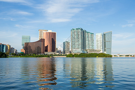 澳门市天空蓝色货车摩天大楼景观城市天际奢华海洋建筑学图片