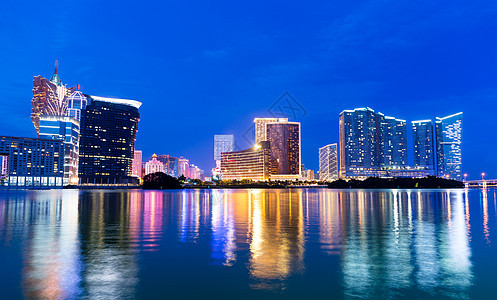 夜间澳门市摩天大楼建筑日落奢华货车天际建筑学景观客栈城市图片