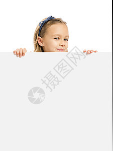 拿着白板的可爱女孩纸板情感童年学校金发女郎乐趣孩子们快乐卡片展示图片