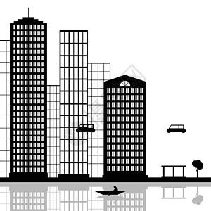 城市市反射窗户建筑艺术商业工业摩天大楼白色运输黑色图片