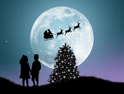 圣诞雪橇庆典月亮孩子们月光图片