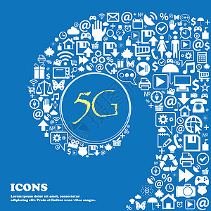 5G 标志图标 移动通信技术符号 漂亮的一组漂亮的图标扭曲成一个大图标的中心 韦克托技术电话框架数据插图按钮令牌标签邮票质量图片