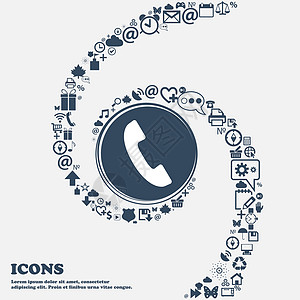 电话签名图标 支持符号 呼叫中心在中心 周围有许多美丽的符号扭曲成螺旋状 您可以将每个单独用于您的设计 韦克托插图标签圆圈海豹创图片