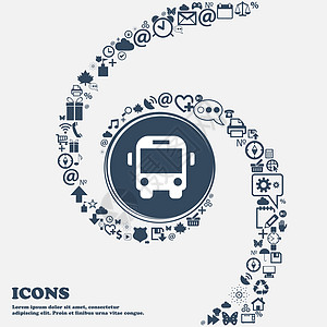 公交车图标在中间的标记 围绕螺旋旋转的许多美丽的符号 您可以分别使用每个符号来设计 矢量图片