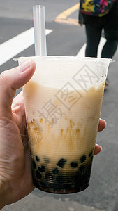 街头食品市场台湾泡泡茶茶饮料梨奶茶味道牛奶液体棕色街道珍珠食物饮料波霸气泡图片