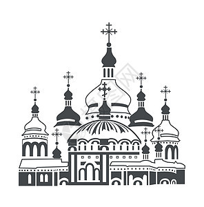 东正教大教堂黑色地标圆顶信仰教会精神白色背景图片