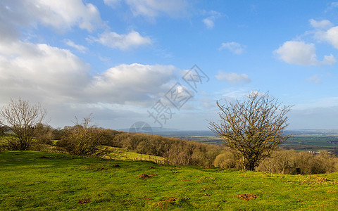 英格兰冬季的农村地貌蓝色风景绿色英语地形丘陵林业树篱天空滚动图片