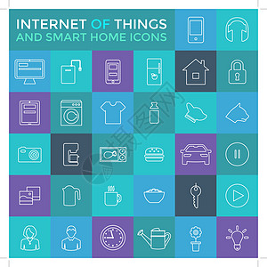 智能家居和物联网图标 Se咖啡房子相机家庭基础设施展示笔记本电话电脑咖啡机图片