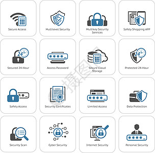 平面设计安全和保护图标集电脑网络挂锁扫描标识商业购物技术密码上网图片