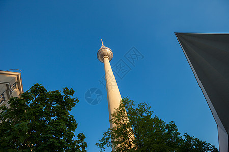 Fernsehturm电视塔 柏林亚历山大广场建筑广播天线电视城市树木天空太阳首都戏剧性图片