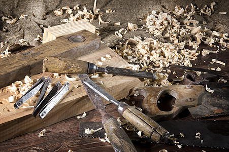 工作场所木工卷曲木板木匠锯末钢坯木材刀具木头筹码刨花图片