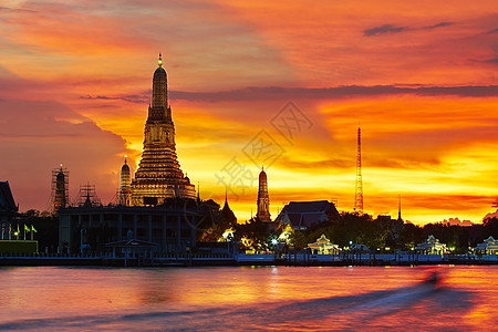 曼谷夜间旅游天际历史宗教太阳橙子高棉语吸引力崇拜地标图片
