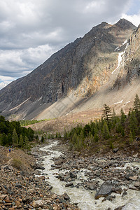 山河 对着木林山 来自佛罗风景石头爬坡森林顶峰苔藓木头国家晴天环境图片