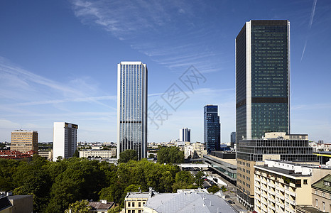 波兰华沙的旧式摩天大楼城市生活建筑学城市酒店中心蓝色晴天全景阳光会议图片