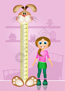 儿童测量量身材女孩动物尺寸高度快乐插图孩子仪表童年图片
