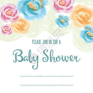 带有水彩花的婴儿淋浴卡生日标签玫瑰男生打印庆典艺术框架邀请函孩子背景图片