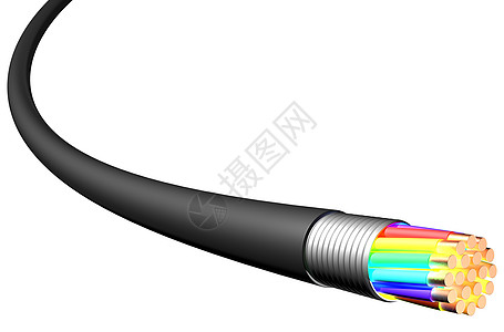 白色背景上的电缆 特写u黑色渲染导体塑料3d插图蓝色电工工业技术图片