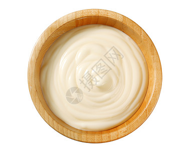 木碗中的奶油酱沙拉酱奶制品羊乳酸奶白色盘子食物敷料小吃图片