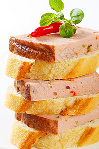 Leberkase三明治地面早餐食物小吃香肠牛肉美味午餐肉美食面包图片
