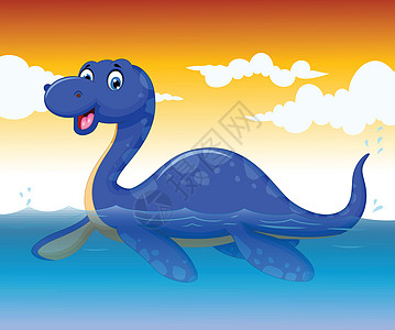 有趣的恐龙卡通游泳与海洋生物背景图片